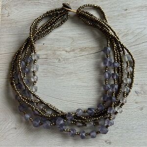 Boho Gold and Purple Beaded Necklace